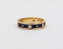 Load image into Gallery viewer, Vintage Ladies Diamonds 18K Yellow Gold Enamel Wedding Band Stacking Ring
