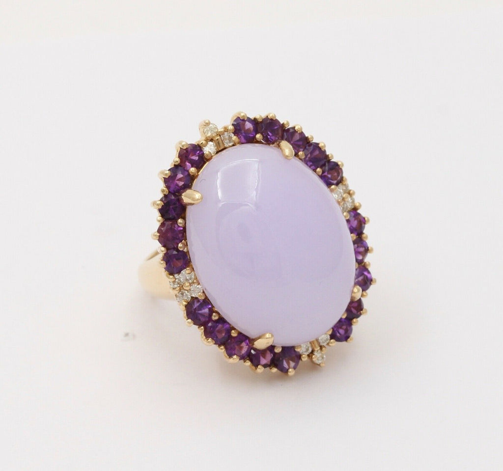 Vintage Cocktail Lavender Amethyst Diamonds 14K Yellow Gold Ring