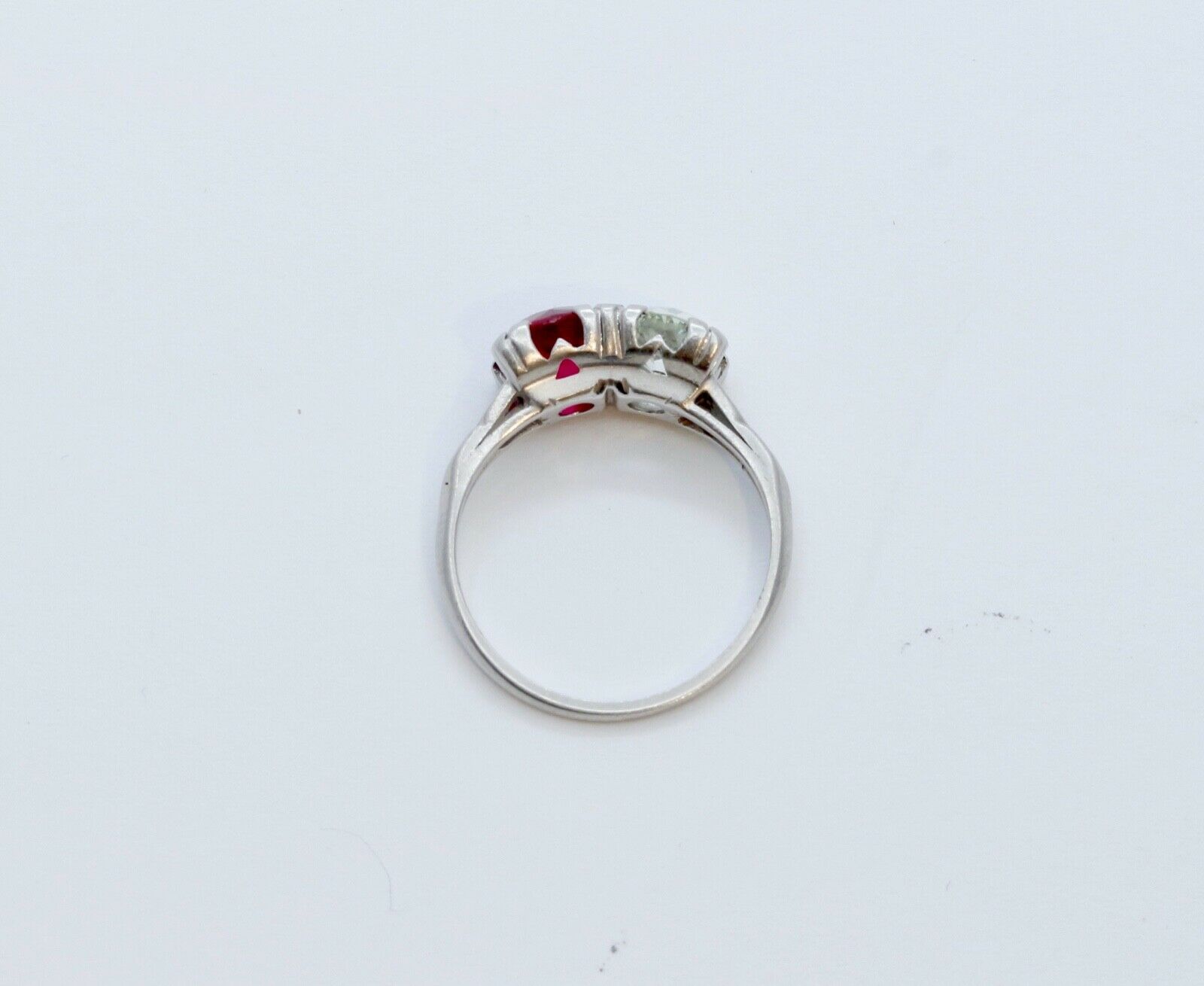 Art Deco Ladies Large Diamond Ruby Platinum Ring
