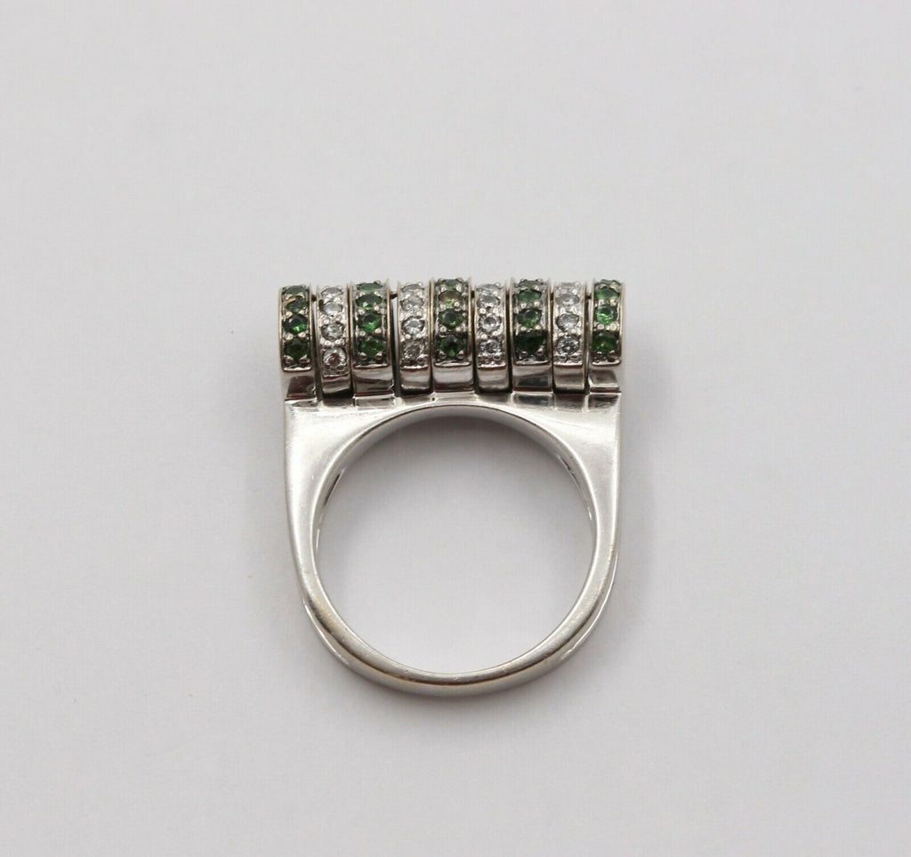Sonia B 18K White Gold Interactive Diamonds and Green Garnet Movable Ring Band.