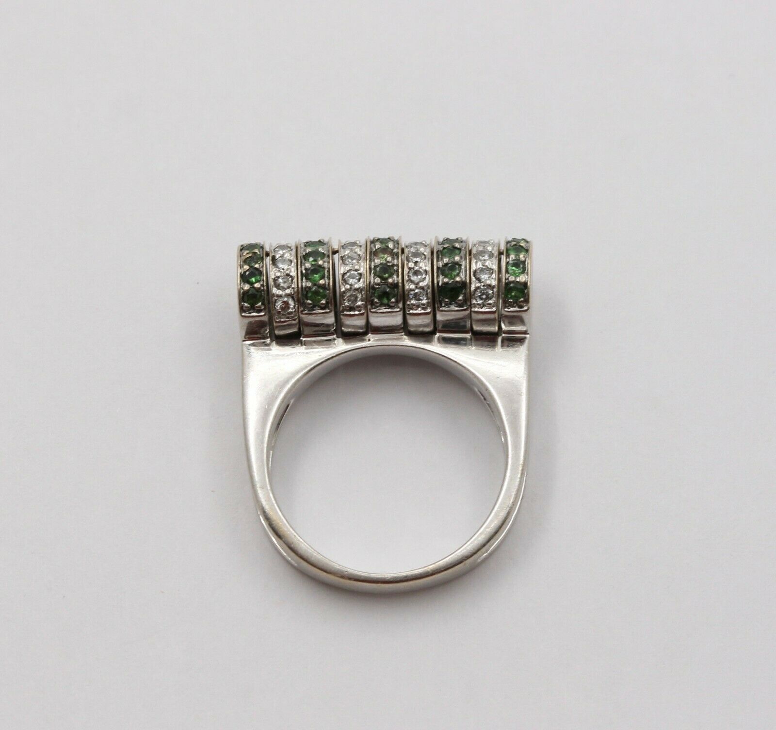 Sonia B 18K White Gold Interactive Diamonds and Green Garnet Movable Ring Band.
