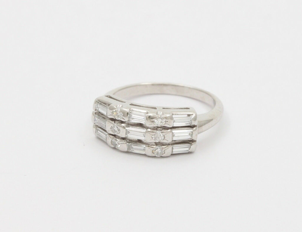 Vintage Baguette Round Platinum Wedding Band