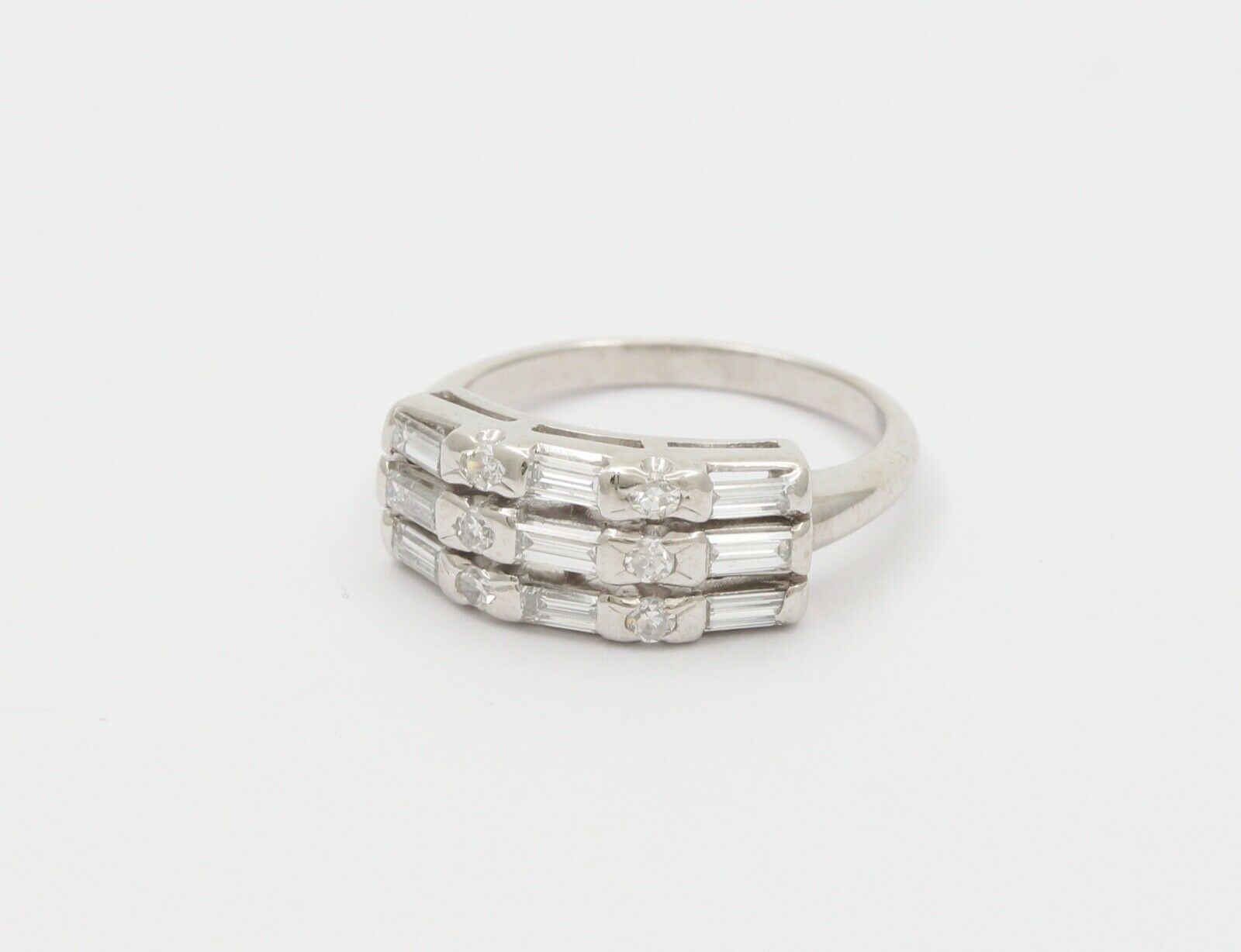 Vintage Baguette Round Platinum Wedding Band