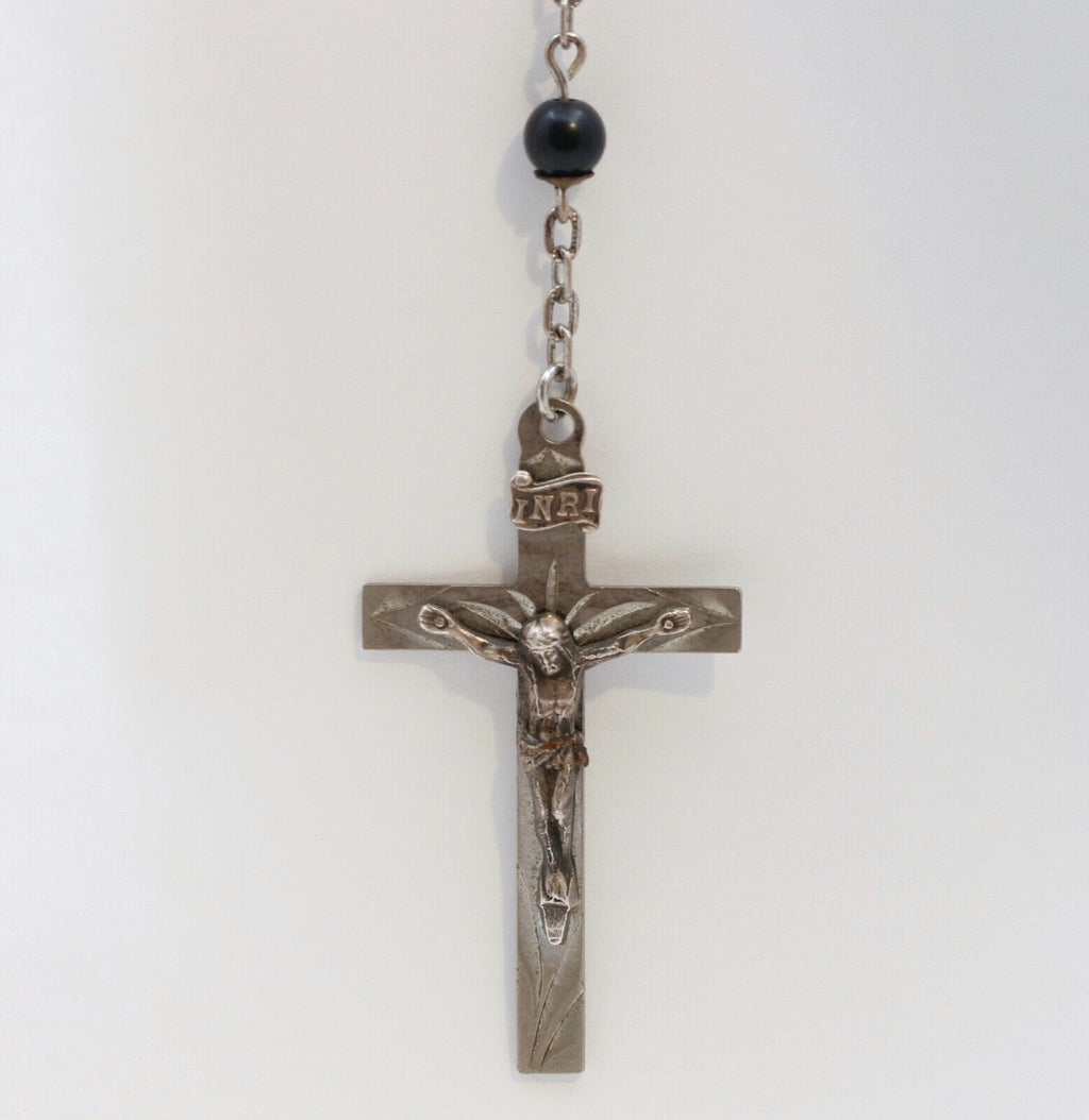 Vintage Sterling Silver Wood Beads Rosary