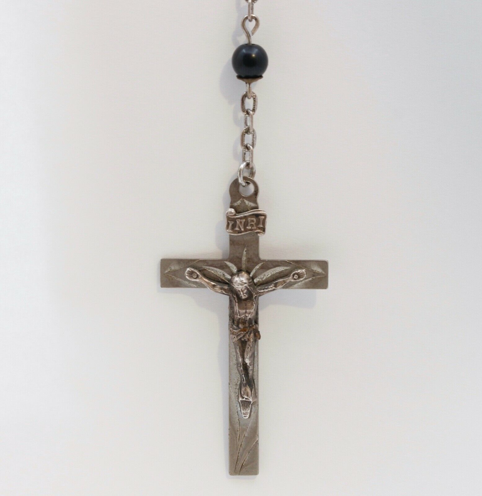Vintage Sterling Silver Wood Beads Rosary