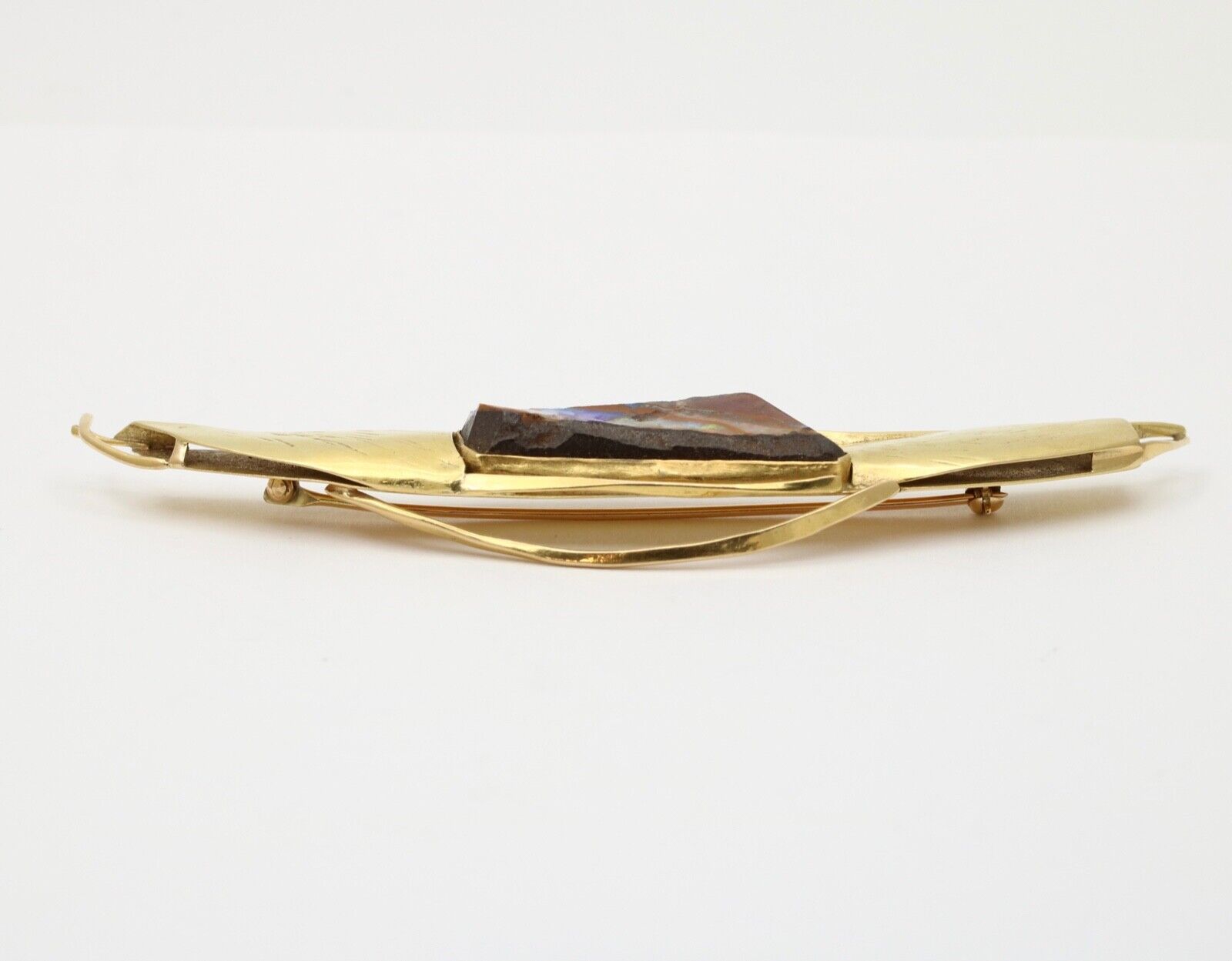 Vintage Japanese 18K Yellow Gold Artistic Abstract Boulder Opal Pendant Brooch.
