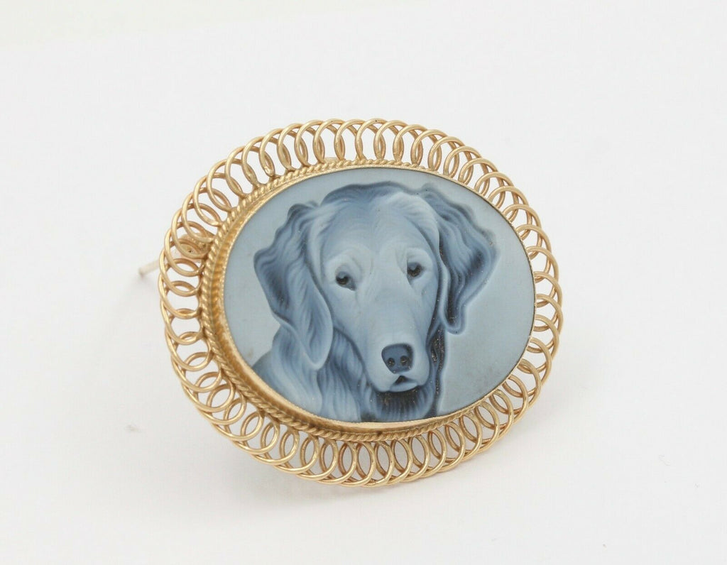 Vintage 14K Yellow Gold Dog Engraved Brooch