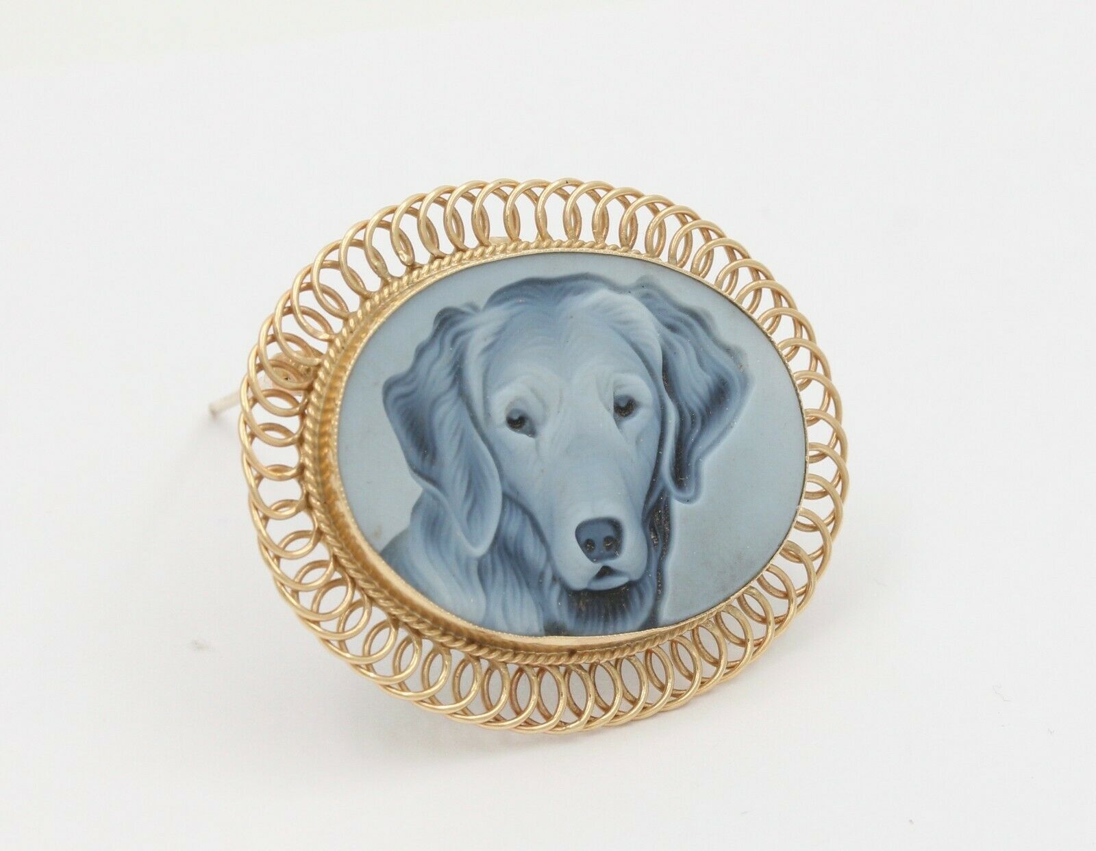 Vintage 14K Yellow Gold Dog Engraved Brooch