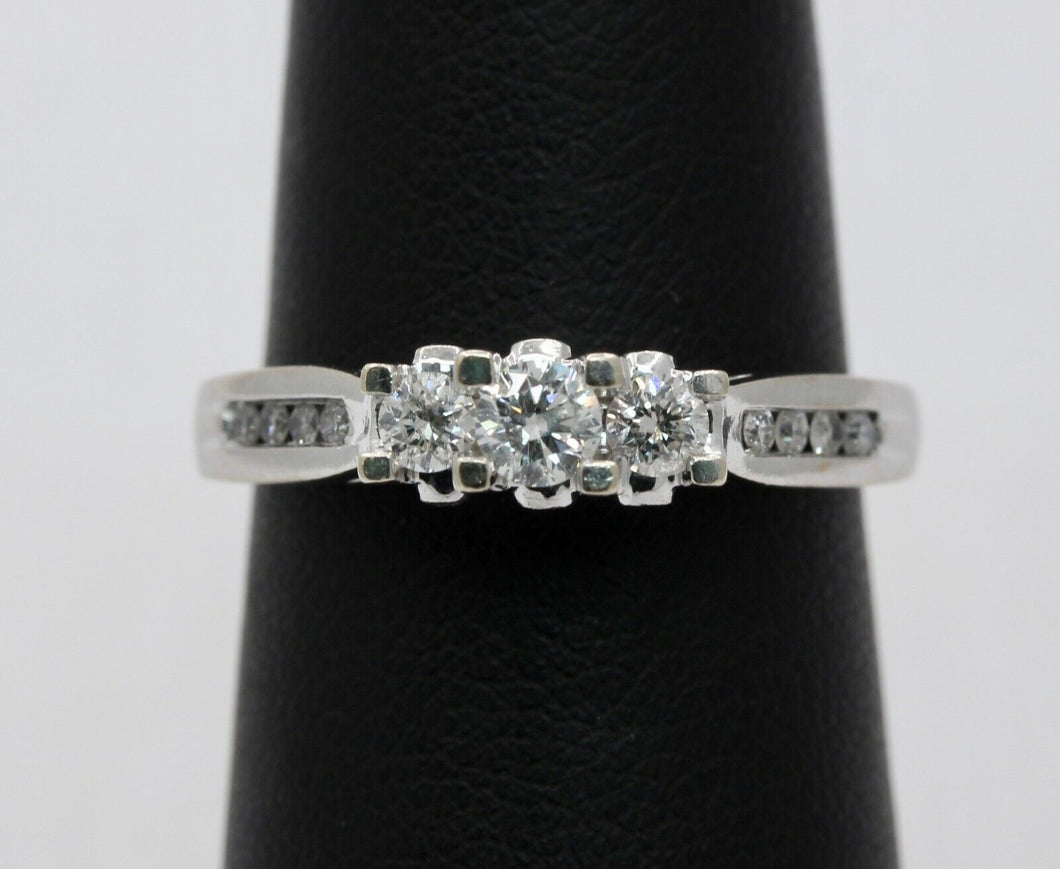 14K White Gold Three Diamond Engagement Ring