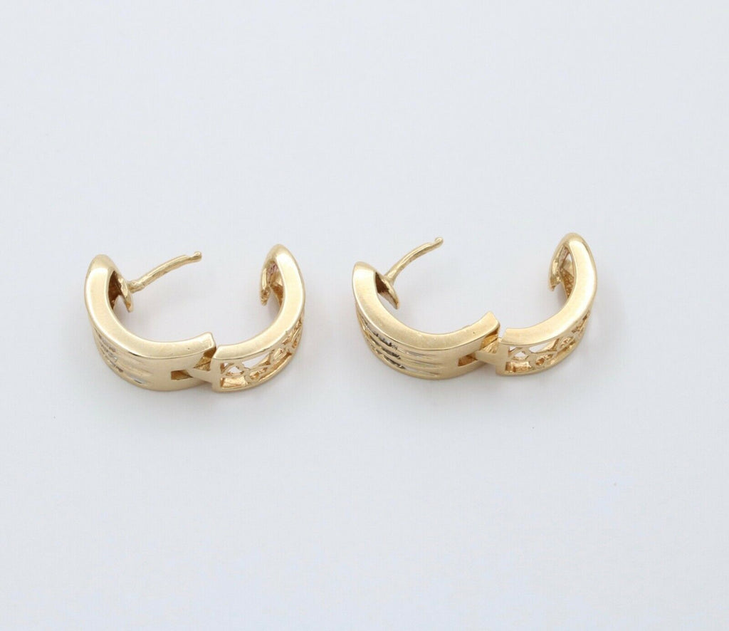Vintage Hearts Diamonds 14K Yellow Gold Huggie Earrings