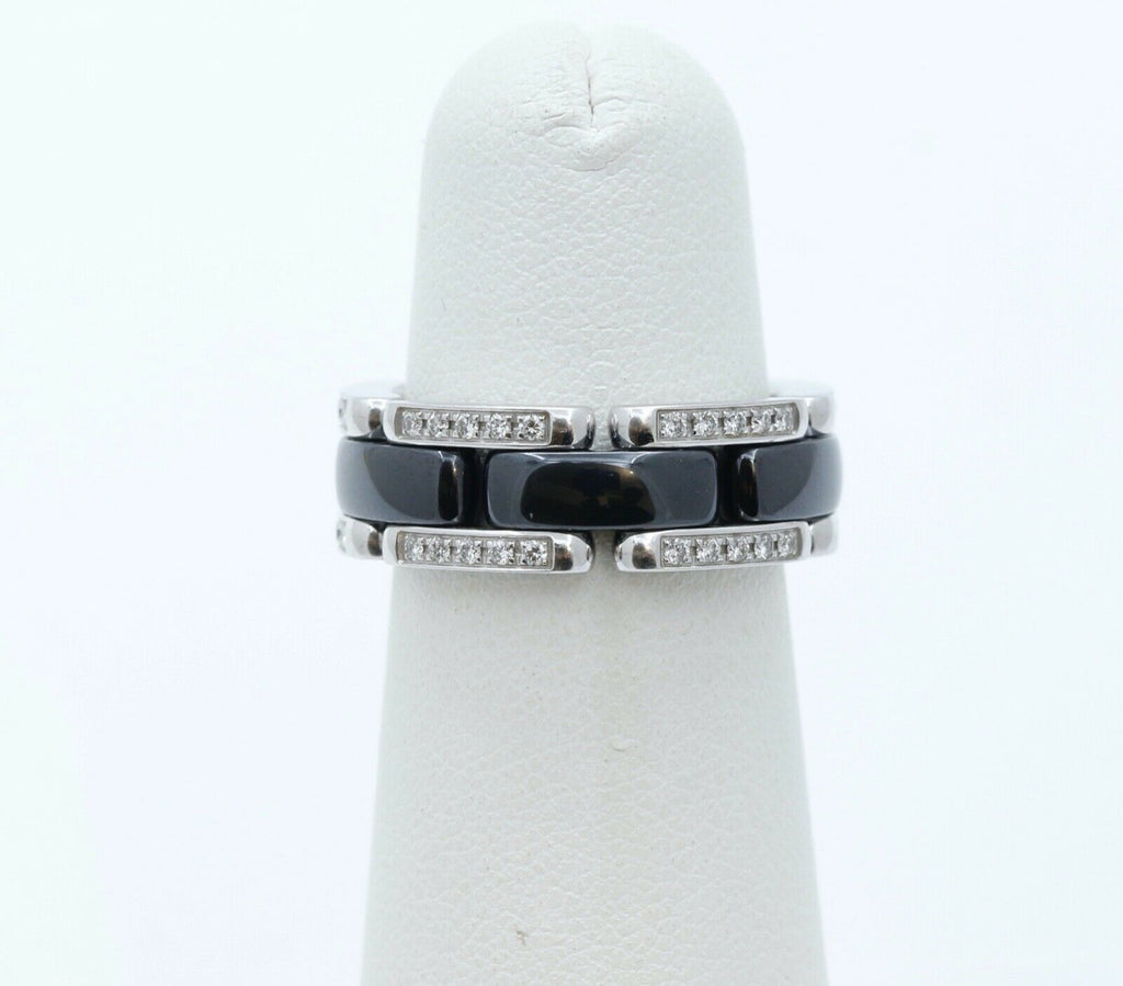 Chanel Ultra Ring Diamonds Black Ceramic 18K White Gold Ring