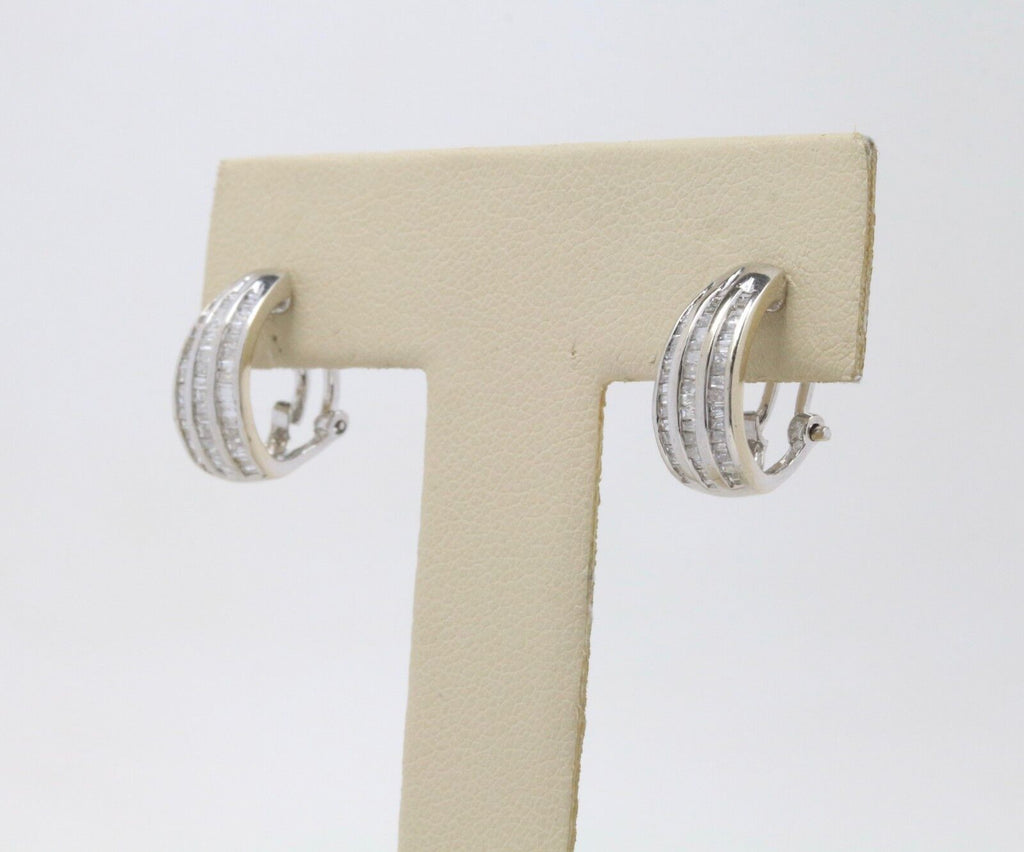 14K White Gold Channel Set Diamond Earrings