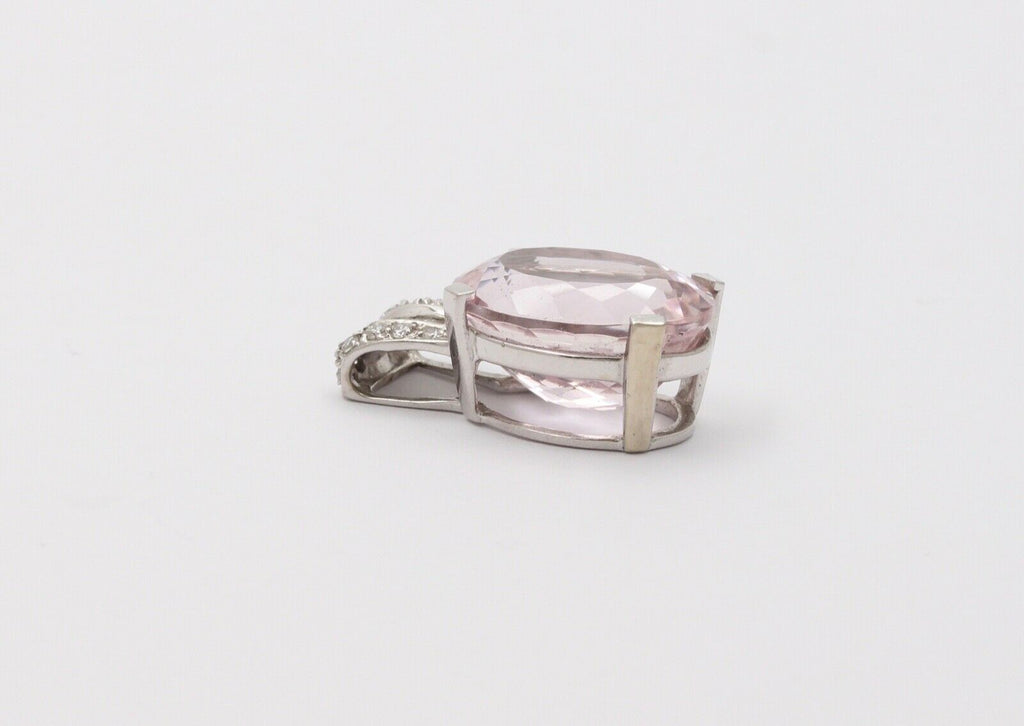 Vintage Pink Cushion Cut 23 carats Kunzite And Diamonds 14K White Gold Pendant