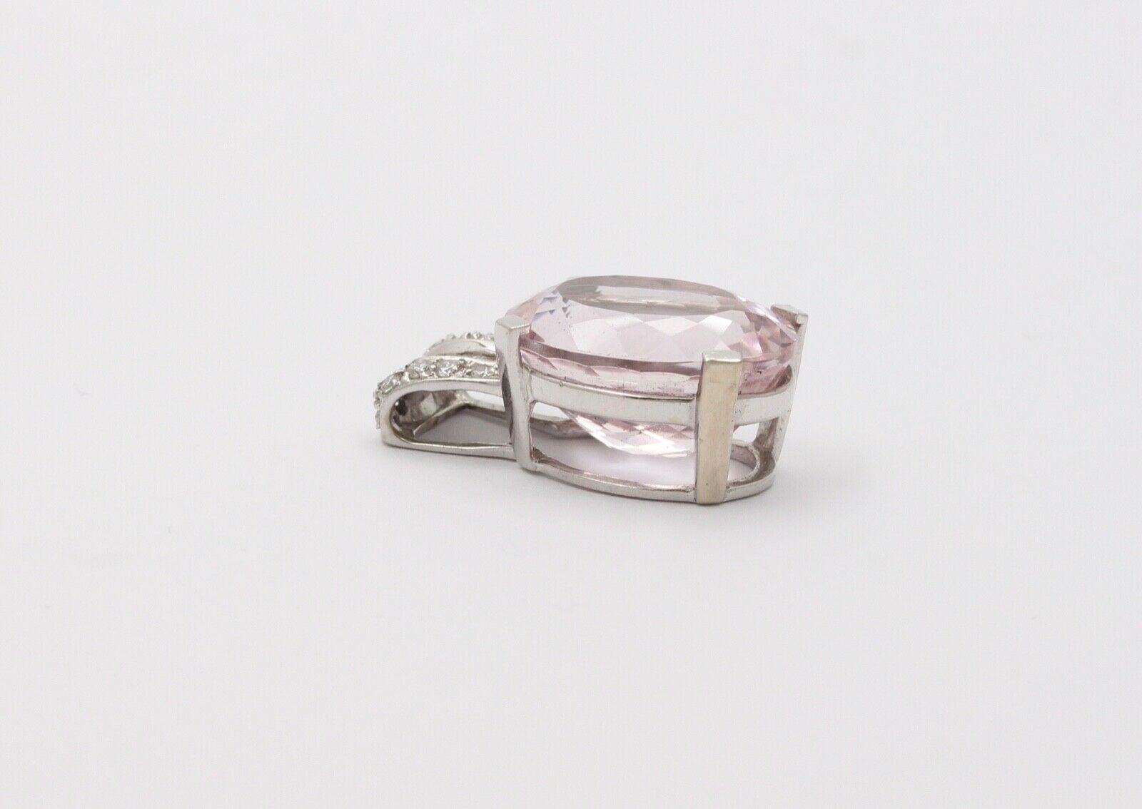 Vintage Pink Cushion Cut 23 carats Kunzite And Diamonds 14K White Gold Pendant