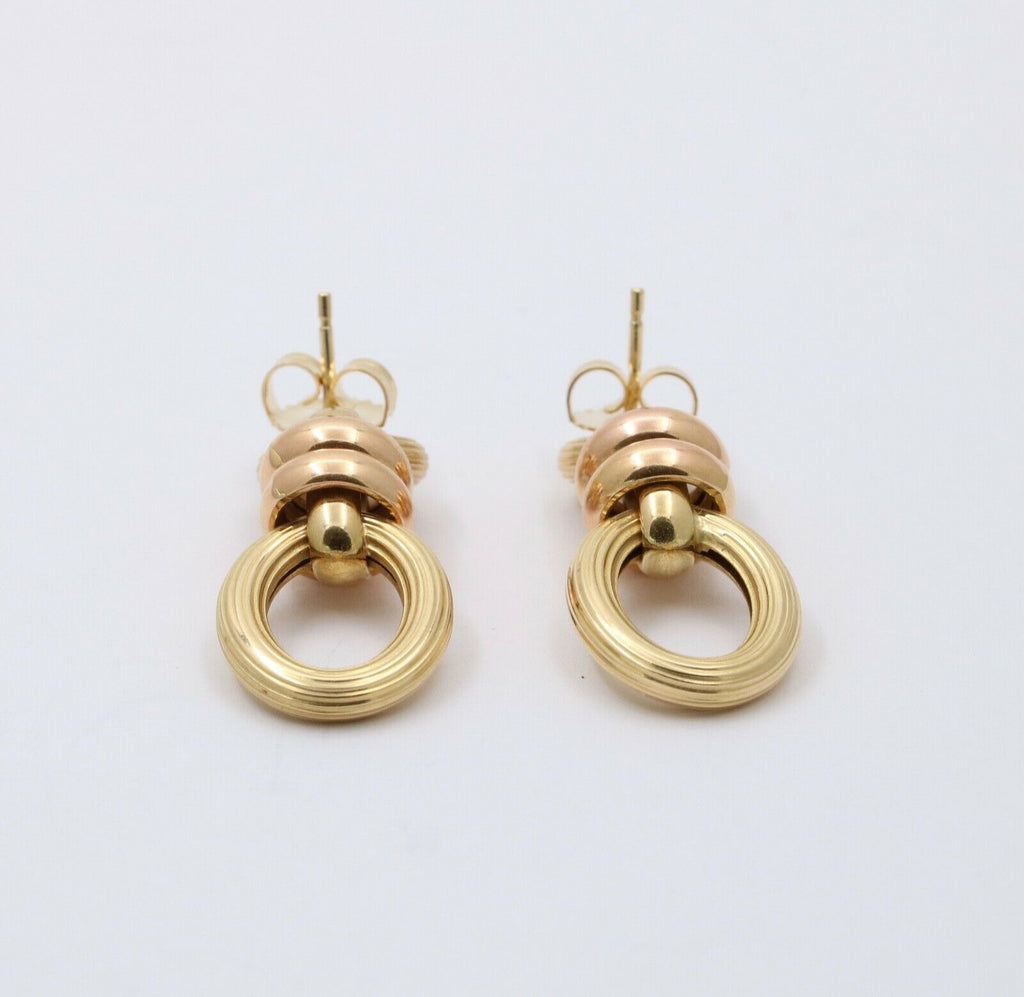 Vintage 14K Bicolor Gold Door Knocker Dangling Push Back Earrings.