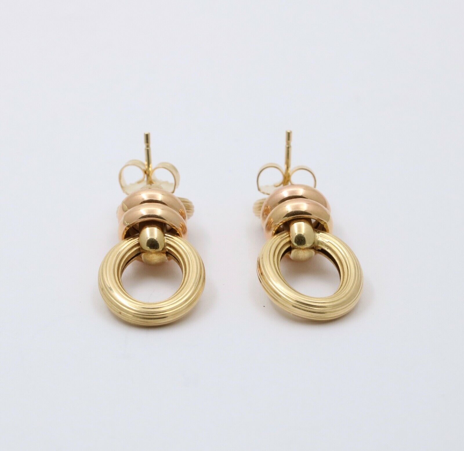 Vintage 14K Bicolor Gold Door Knocker Dangling Push Back Earrings.