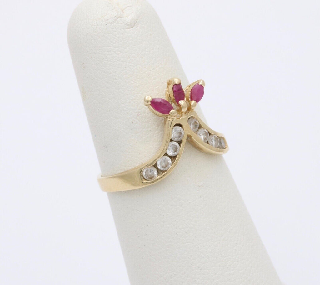 Vintage Rubies & Cubic Zirconia 14K Yellow Gold Ring