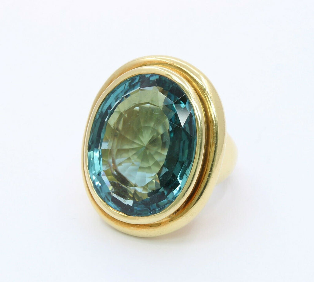 Huge Vintage Heavy 18K Yellow Gold 40+ Carat Aquamarine Ring