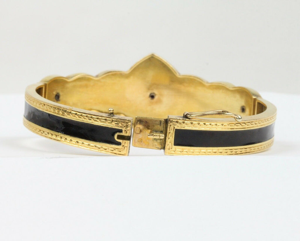Victorian Mourning Antique Bracelet 18K Yellow Gold Black Enamel & Diamond
