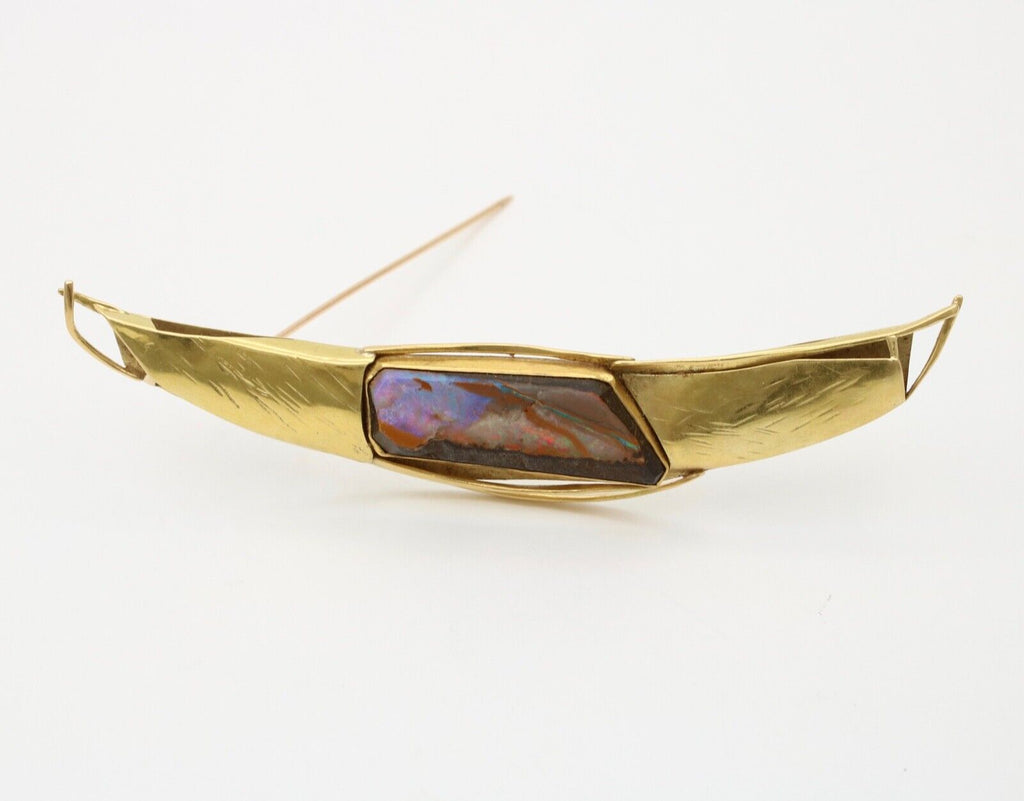 Vintage Japanese 18K Yellow Gold Artistic Abstract Boulder Opal Pendant Brooch.