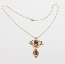 Load image into Gallery viewer, Art Nouveau Garnets 10K Yellow Gold Chandelier Pendant 14K Chain
