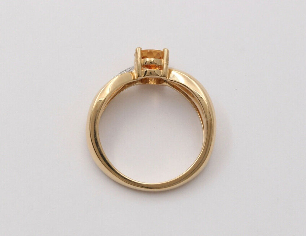 Vintage Ribbon Style Citrine Diamonds 14K Yellow Gold Ring
