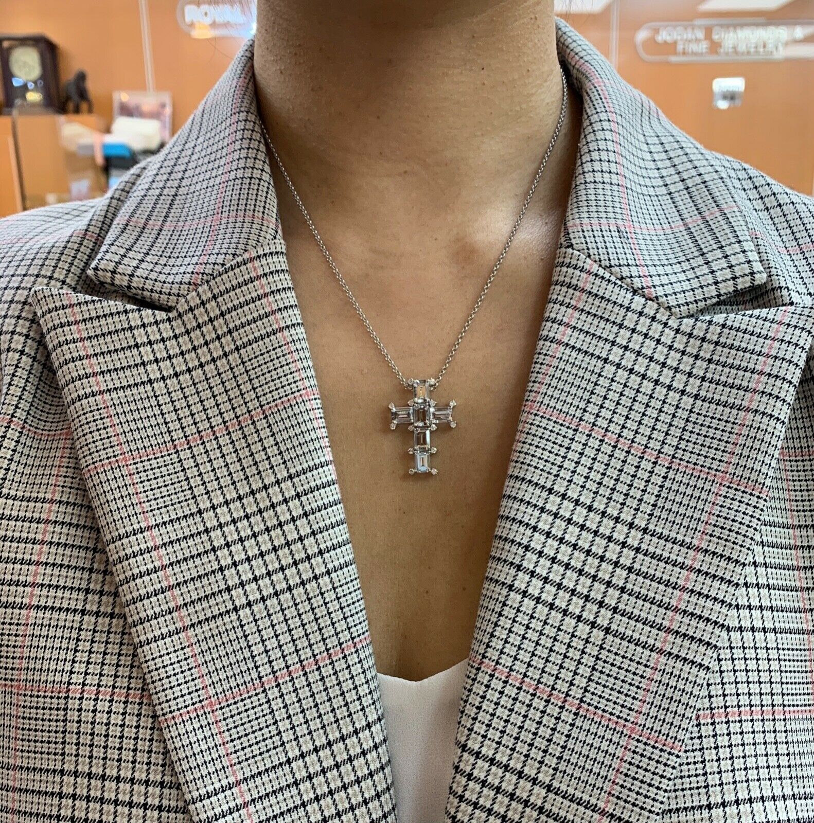 Mid-century Aquamarine & Diamonds Cross Pendant
