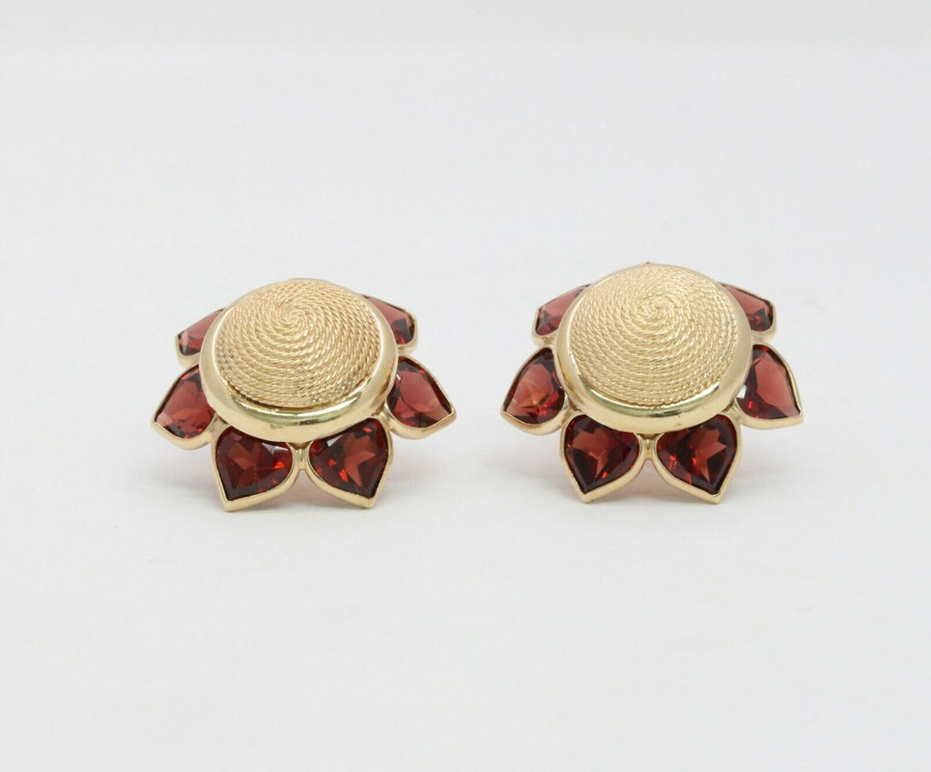 Vintage 14K Yellow Gold Garnet Sun Flower Earrings