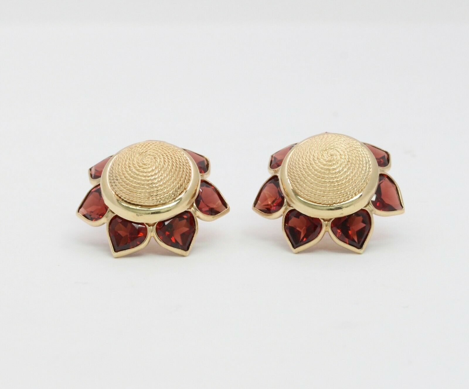 Vintage 14K Yellow Gold Garnet Sun Flower Earrings