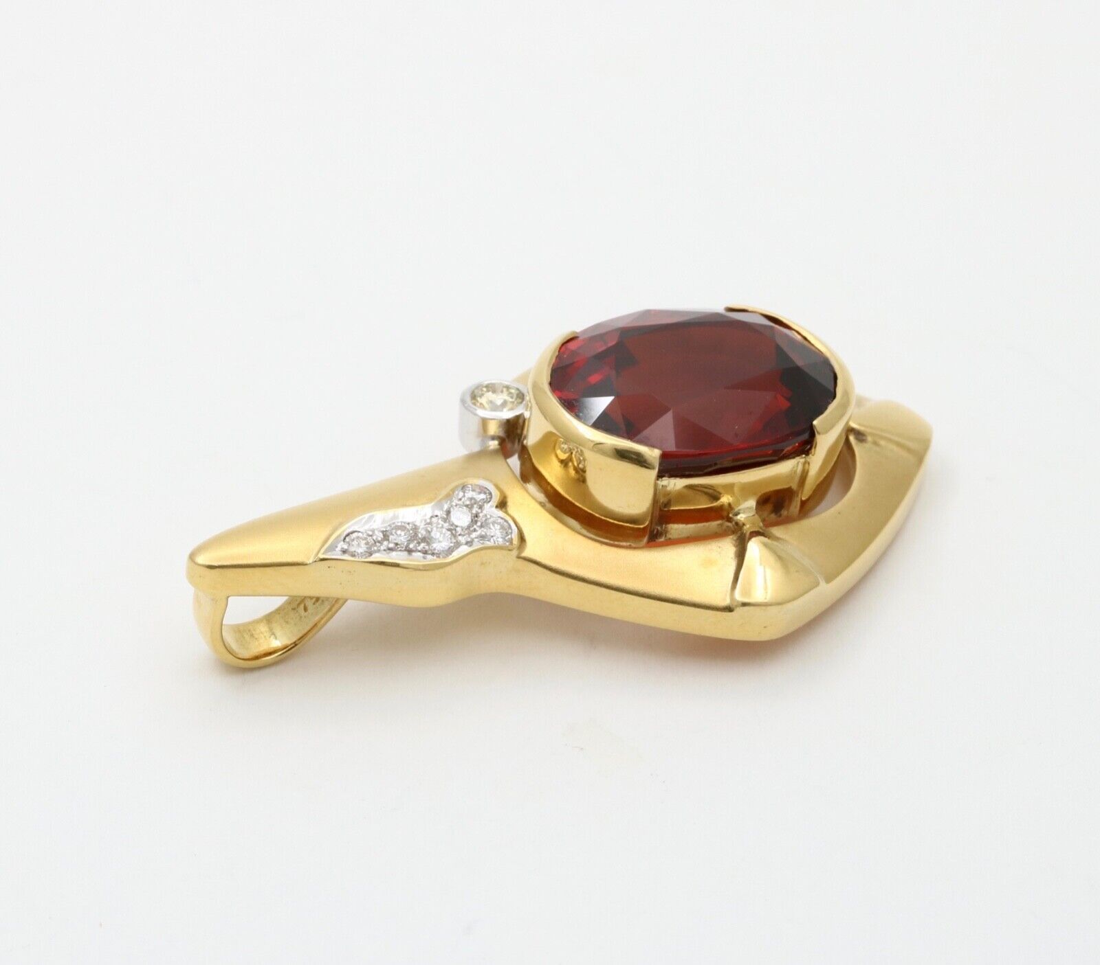 Vintage Funky 18K Gold Certified Large Spessartite Garnet & Diamond Pendant