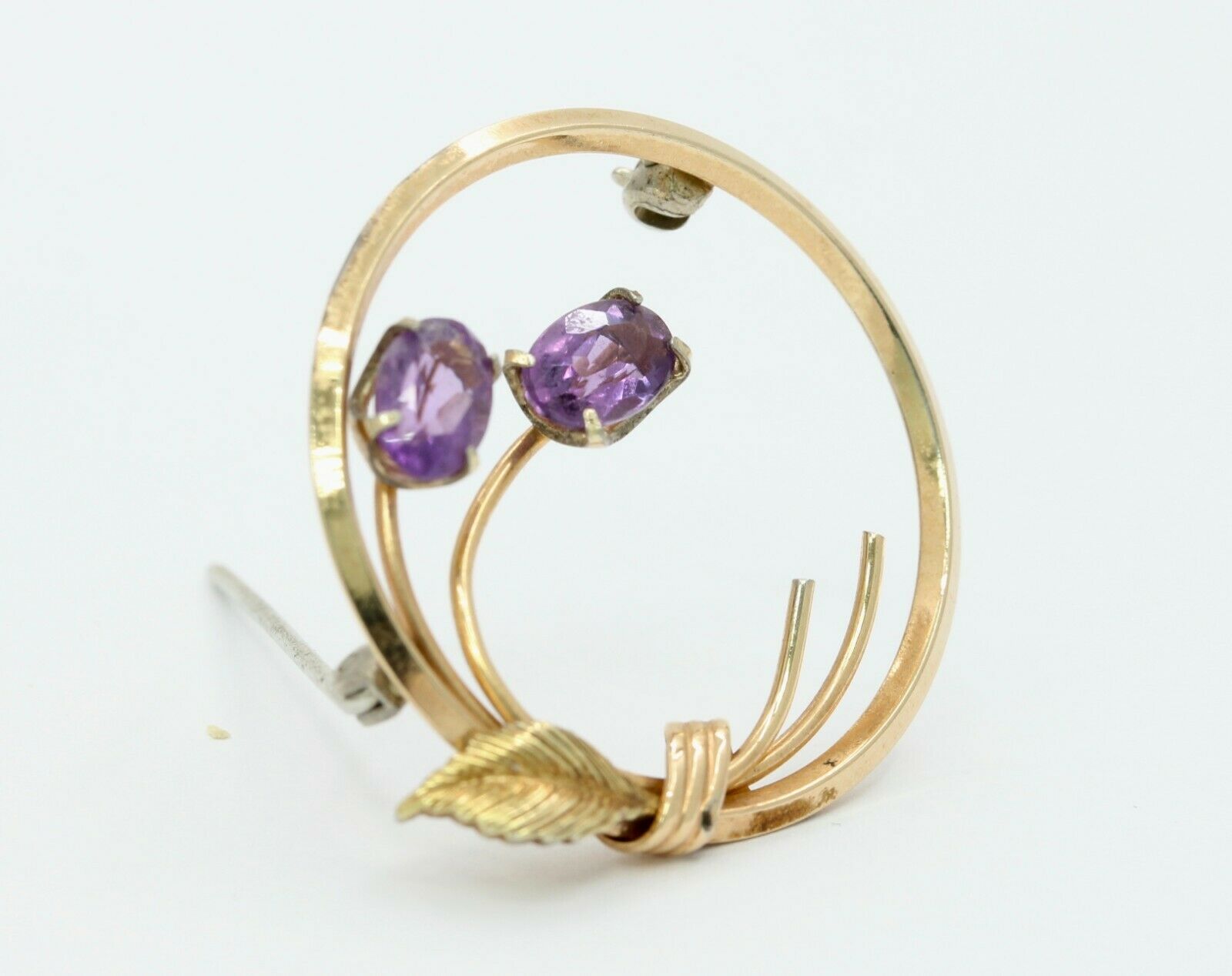 Vintage Gold Filled Amethyst Circle Floral Brooch