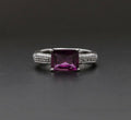 Vintage Amethyst Diamonds 18K White Gold Ring