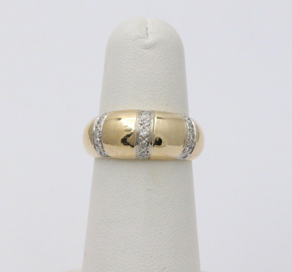 Vintage Diamond Yellow White Gold Dome Ring