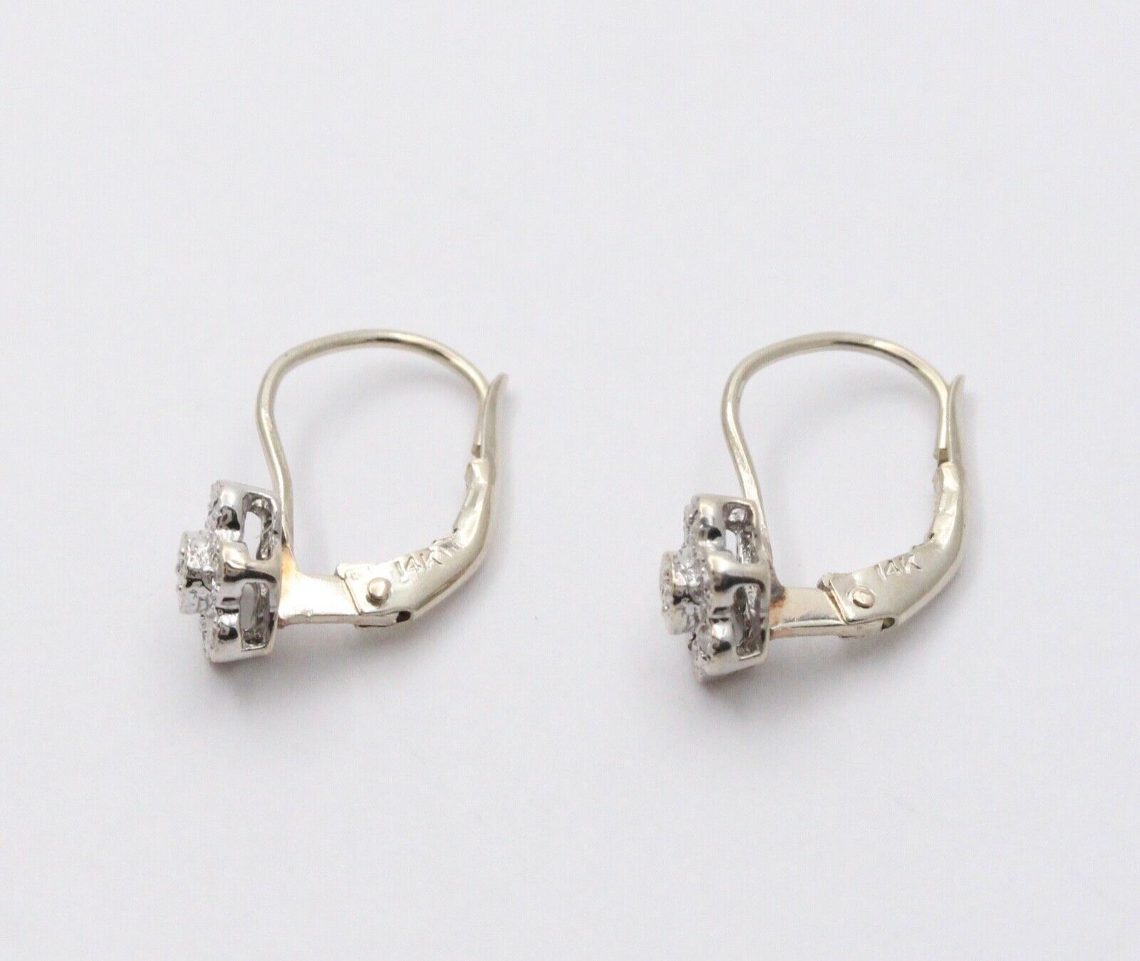 Sweet 14K White Gold Floral Round Cut Diamond Earrings