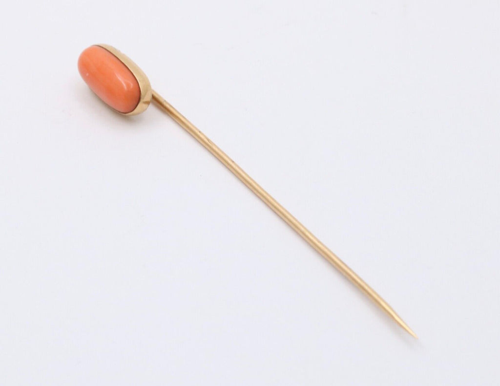 Antique 14K Yellow Gold Coral Stick Pin, Lapel Pin