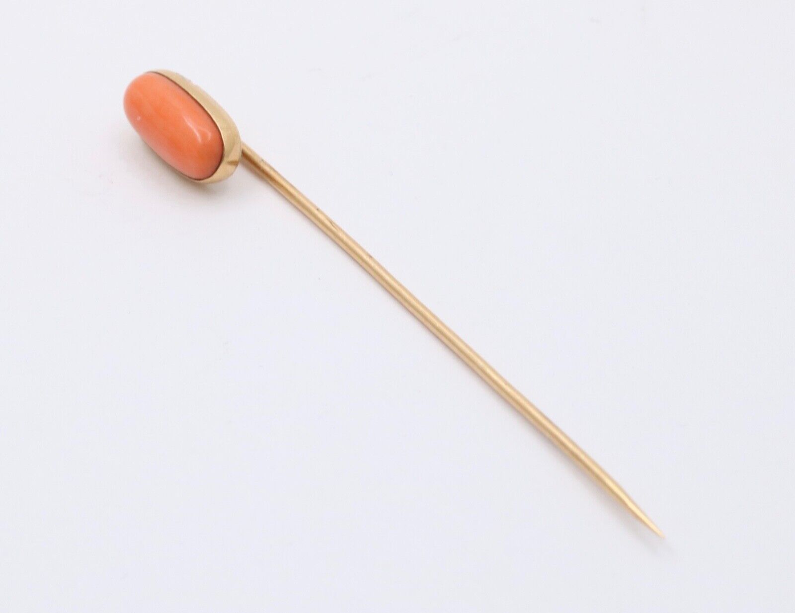Antique 14K Yellow Gold Coral Stick Pin, Lapel Pin