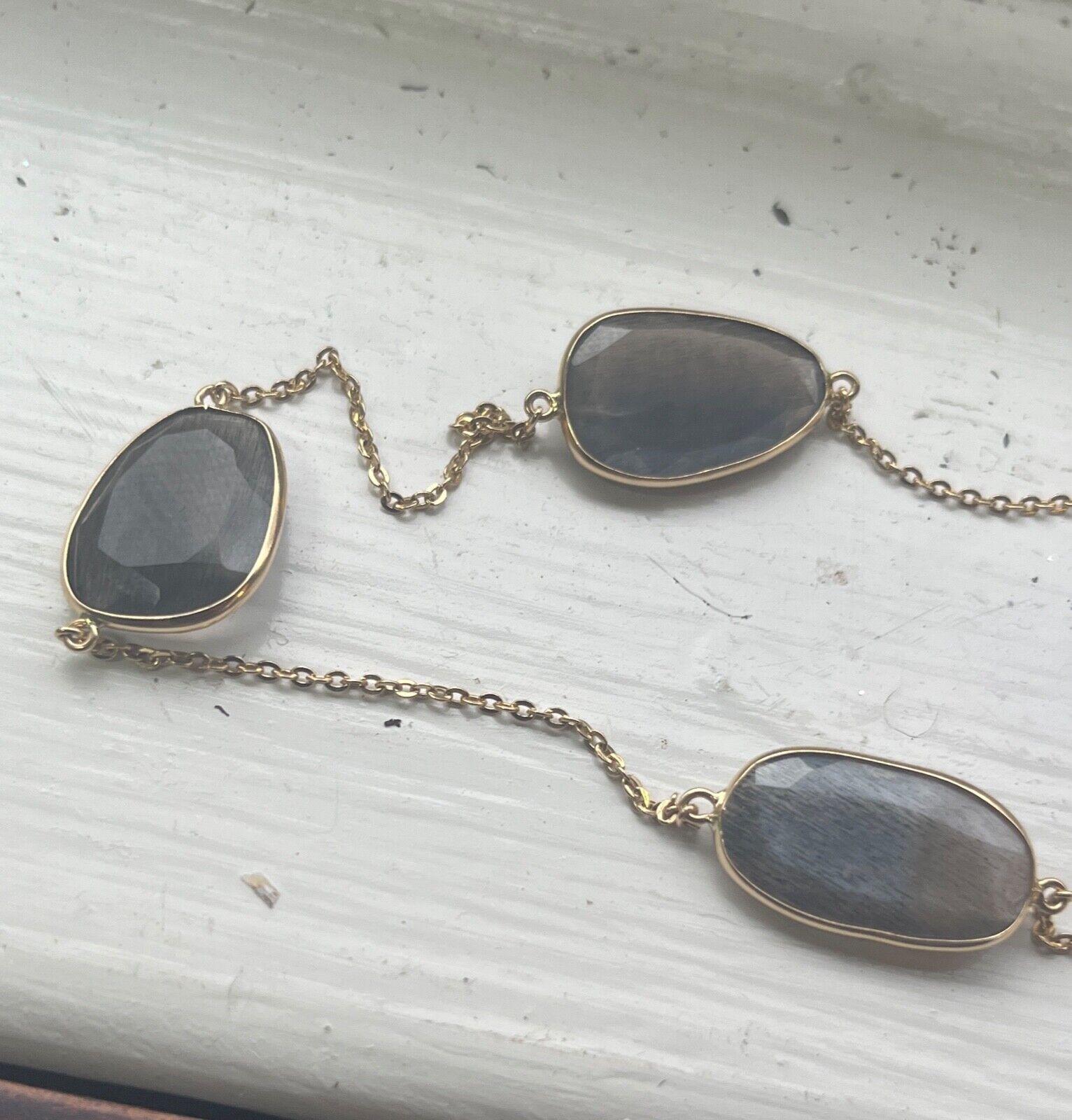 Vintage 14K Yellow Gold Rutile Quartz Strand Station Necklace