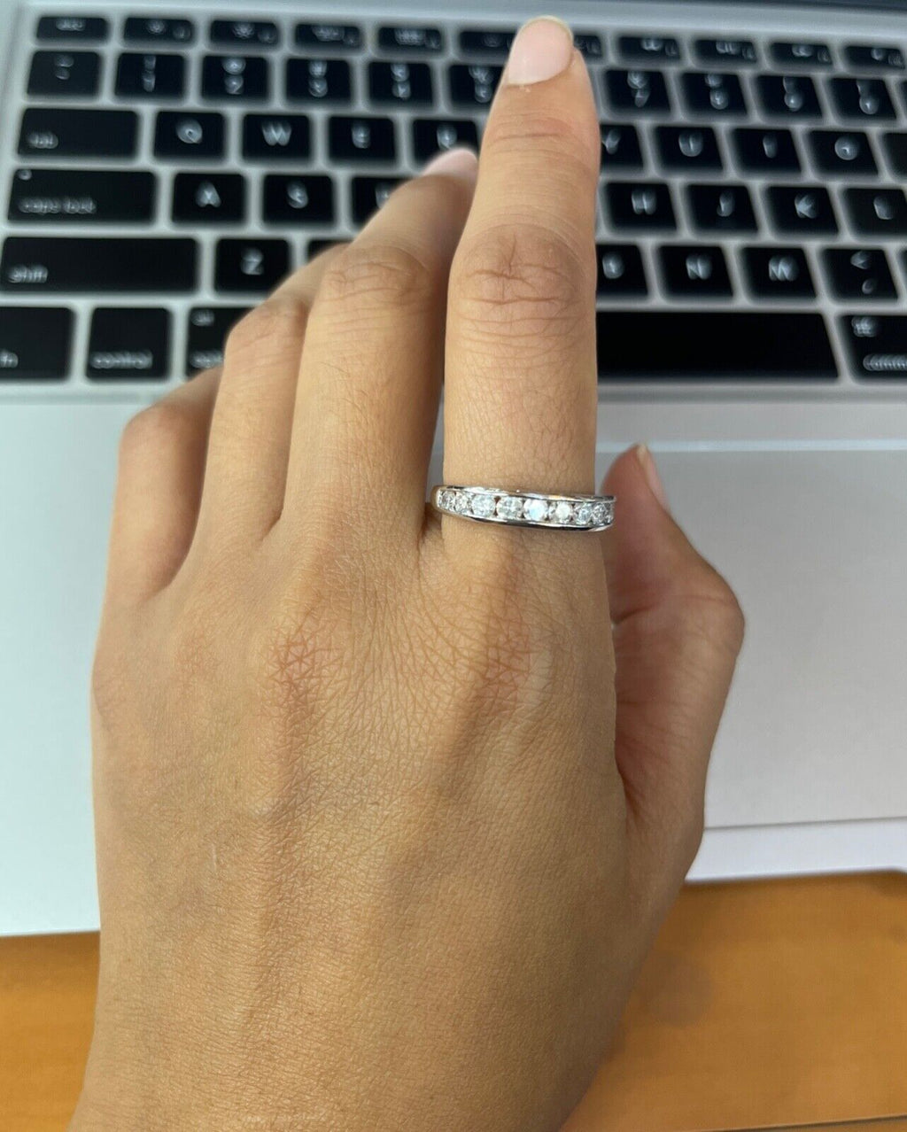 Classic 14K White Gold Diamond Half Eternity Band.