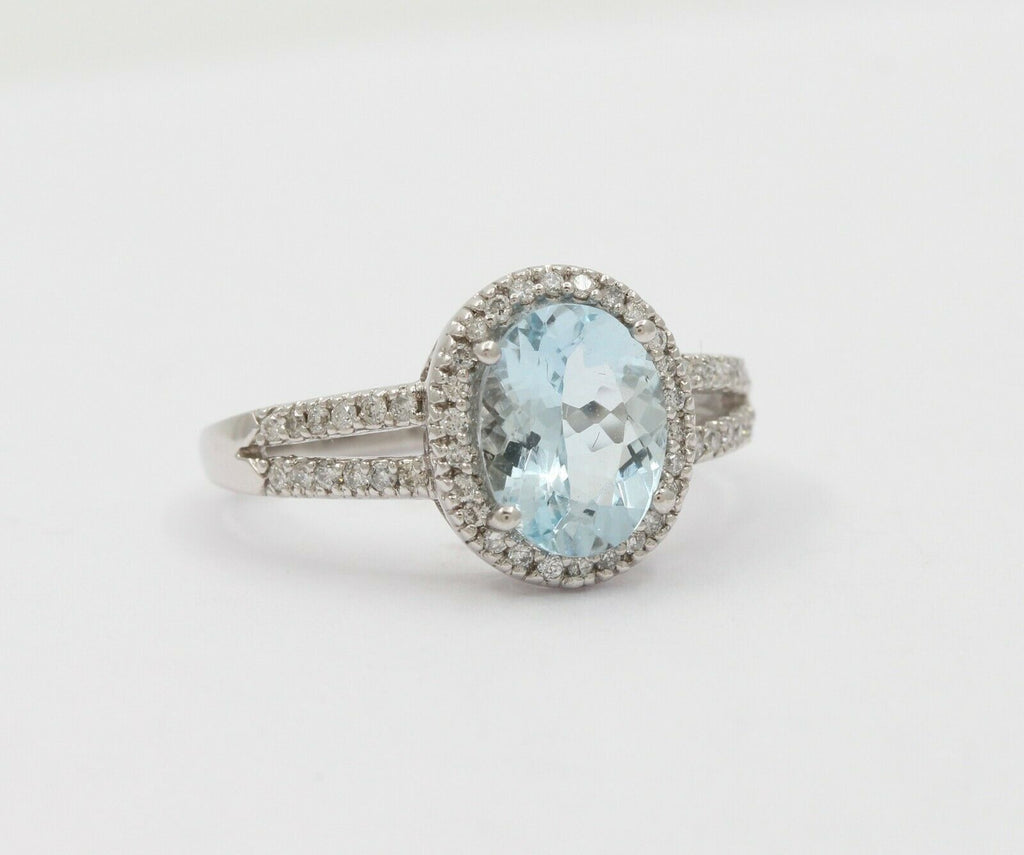 Vintage 14K White Gold Aquamarine Diamond Alternative Ring