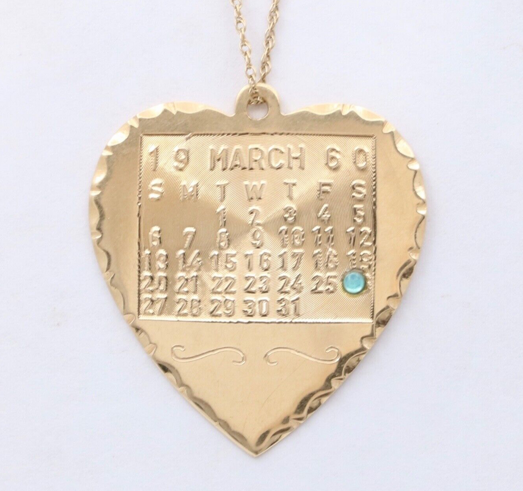 Vintage 14K Yellow Gold Aquamarine Heart Charm For March 26 Birthday Anniversary