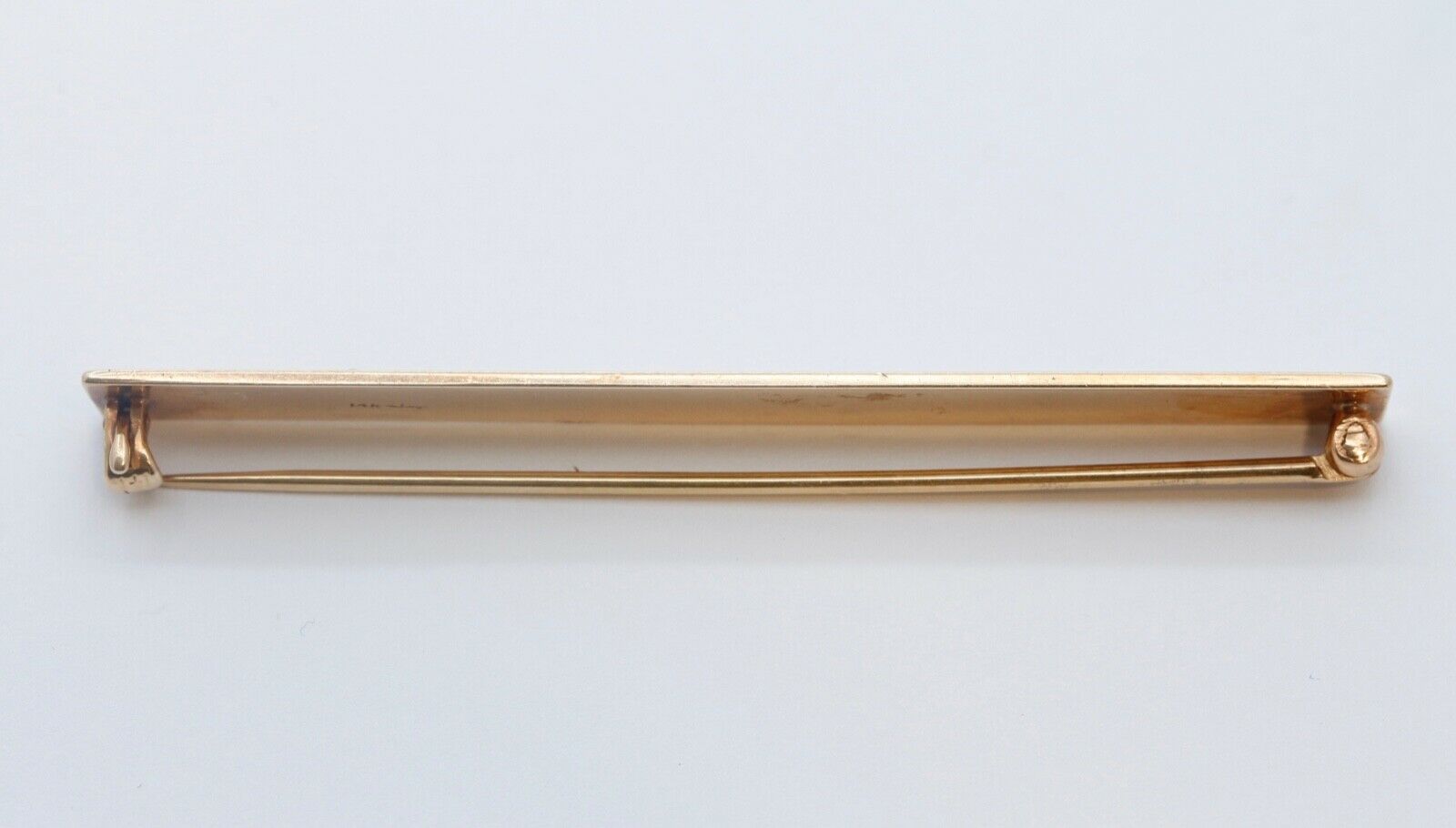 Art Deco Seed Pearls White Enamel 14K Yellow Gold Bar Brooch Pin