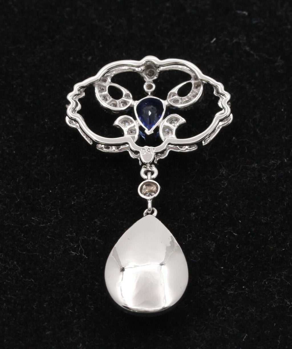 Elegant Blue Sapphires Diamonds 18K White Gold Pendant