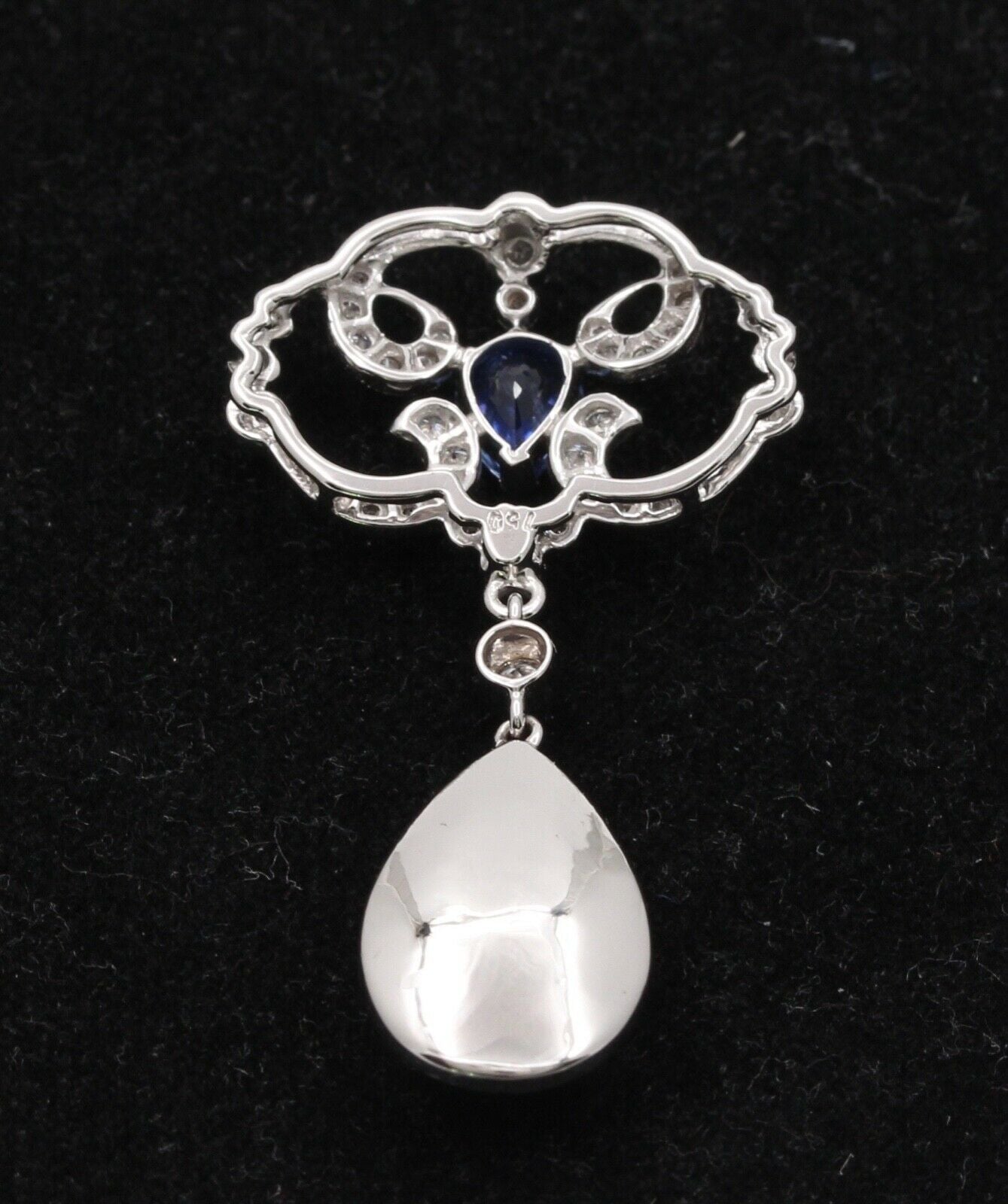 Elegant Blue Sapphires Diamonds 18K White Gold Pendant