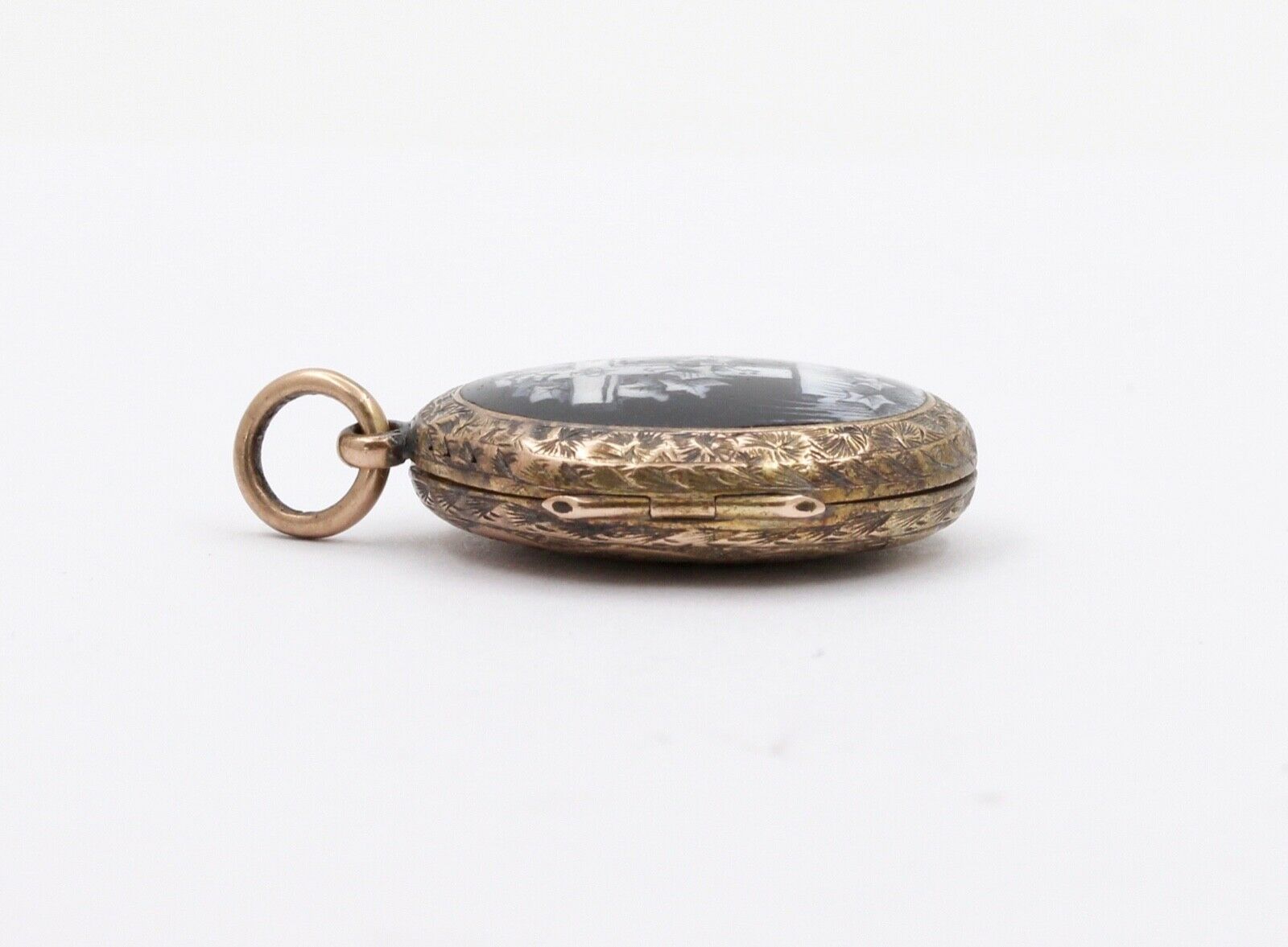 Victorian Mourning 10K Yellow Gold Enamel Cross Locket Pendant