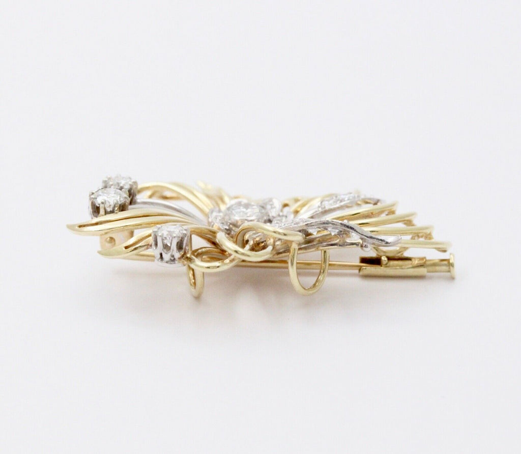 Vintage Flower Diamonds 14K Yellow Gold Pendant Brooch Pin