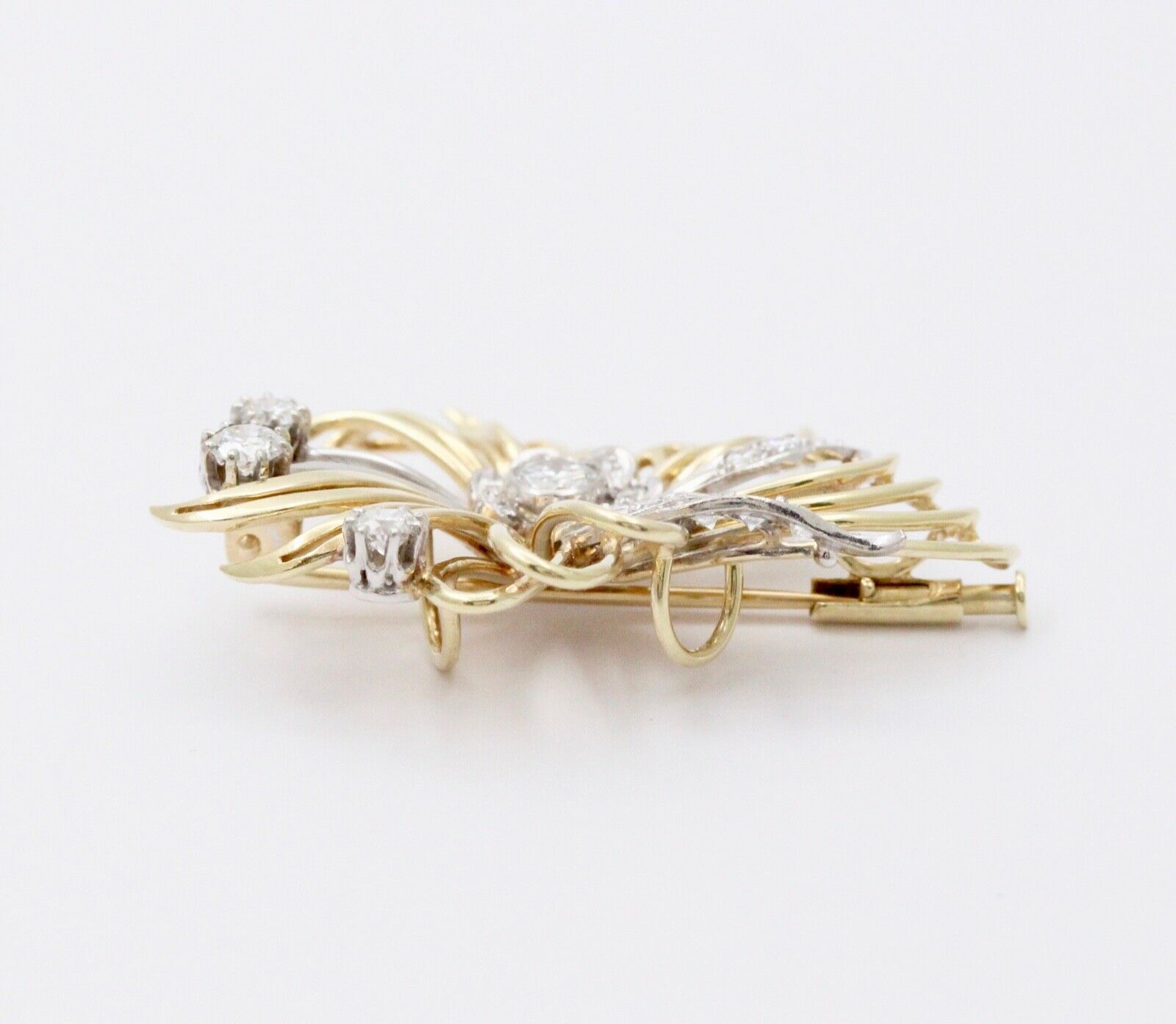 Vintage Flower Diamonds 14K Yellow Gold Pendant Brooch Pin