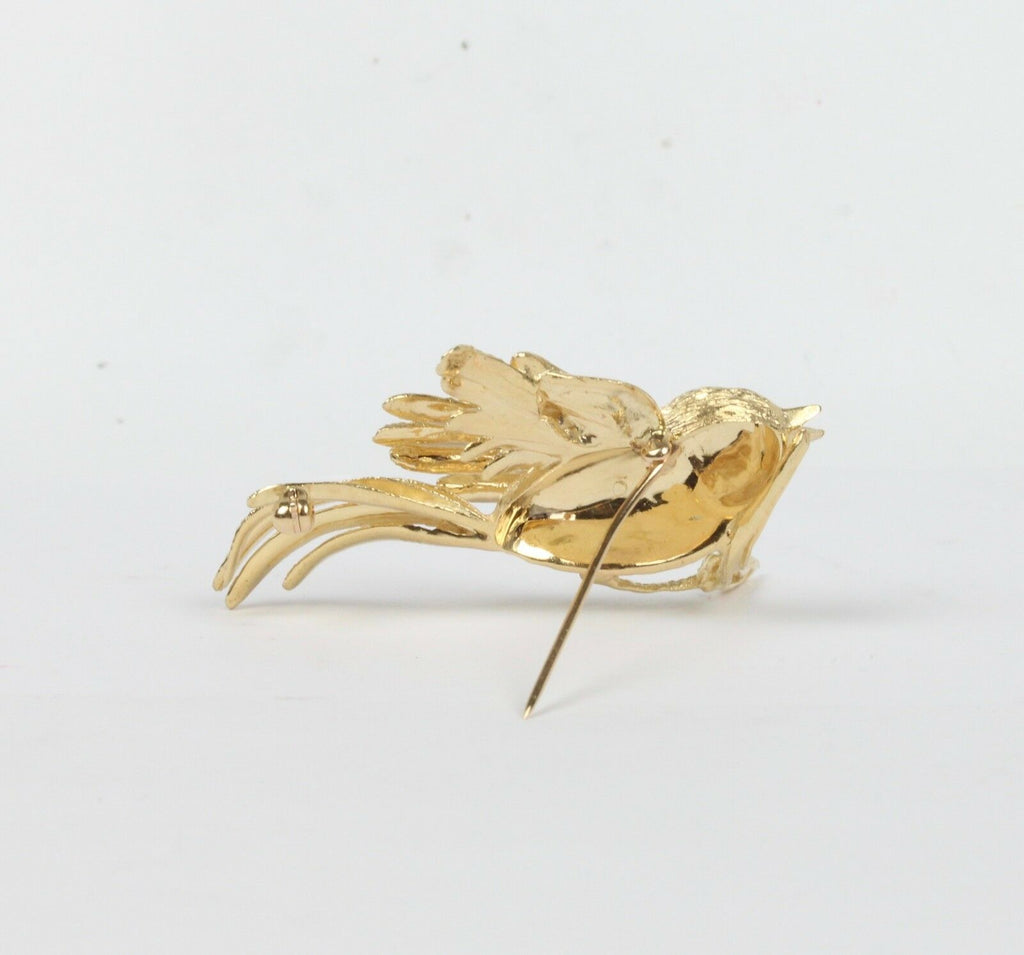 Vintage 14K Yellow Gold Sparrow Brooch
