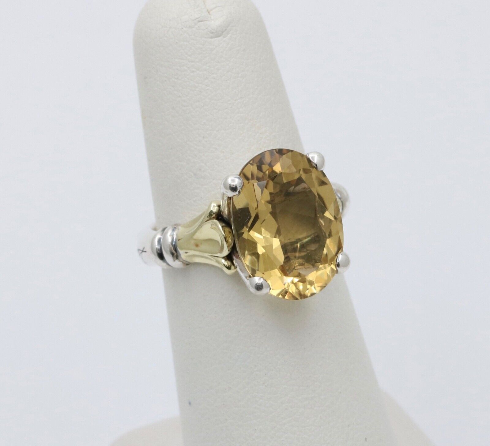 Vintage Yellow Quartz 18K Yellow Gold 925 Silver Ring