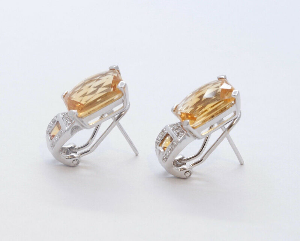 Elegant Citrine Diamonds 14K White Gold French Clip Earrings