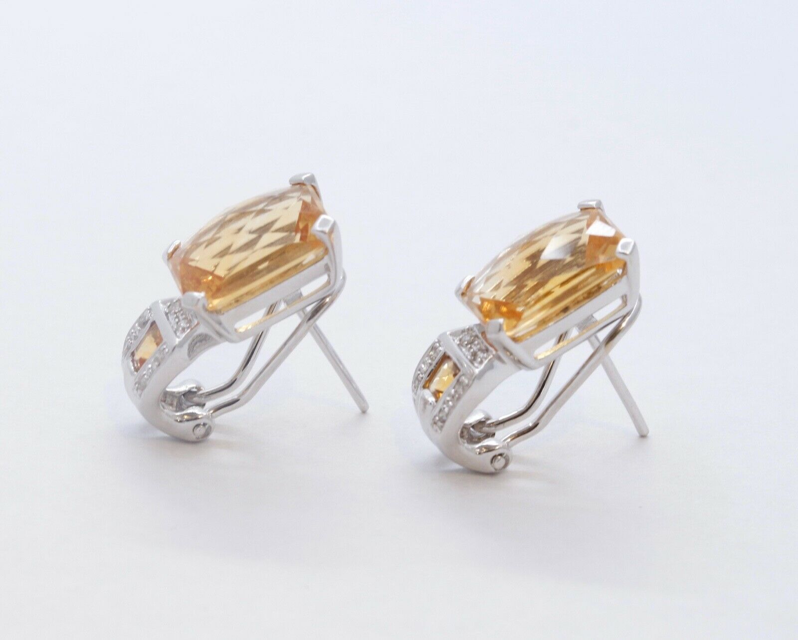 Elegant Citrine Diamonds 14K White Gold French Clip Earrings
